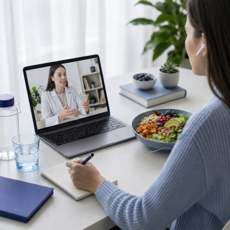 Sesión virtual de asesoramiento nutricional uno a uno para trabajadores, como parte del programa de salud integral B2B de la empresa.